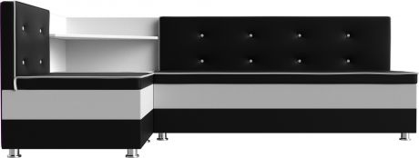 Кухонный угловой диван «Милан» ЧерныйБелый, Экокожа, левый