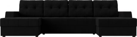 Угловой П-образный диван «Эмир» Черный, Микровельвет