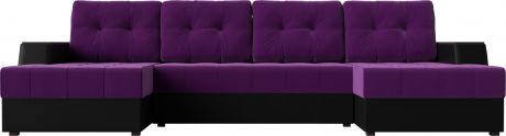 Угловой П-образный диван «Эмир» ФиолетовыйЧерный, МикровельветЭкокожа
