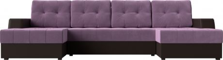 Угловой П-образный диван «Эмир» СиреневыйКоричневый, МикровельветЭкокожа