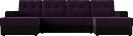 Угловой П-образный диван «Эмир» ФиолетовыйЧерный, Велюр