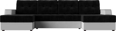 Угловой П-образный диван «Эмир» ЧерныйБелый, ВелюрЭкокожа