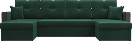 Угловой П-образный диван «Валенсия» Зеленый, Велюр