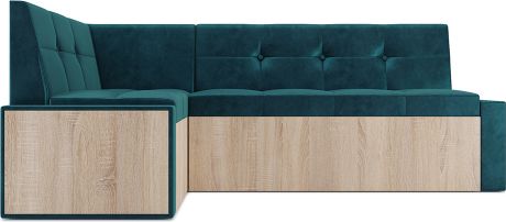Кухонный угловой диван «Бали» Бархат сине-зеленый Star velvet 43 black green, левый, 194 х 118 см