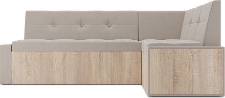 Кухонный угловой диван «Бали» Бархат бежевый Star velvet 6 light beige, правый, 194 х 118 см