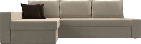 Угловой диван-кровать «Версаль» бежевыйкоричневый, Микровельвет, левый