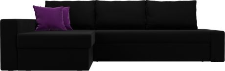 Угловой диван-кровать «Версаль» черныйфиолетовый, Микровельвет, левый