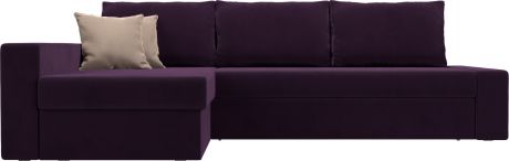 Угловой диван-кровать «Версаль» фиолетовыйбежевый, Велюр, левый