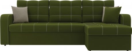 Угловой диван-кровать «Ливерпуль» Зеленый, Микровельвет, правый