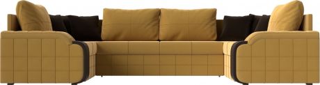 Угловой П-образный диван «Николь» Желтыйкоричневый, МикровельветЭкокожа