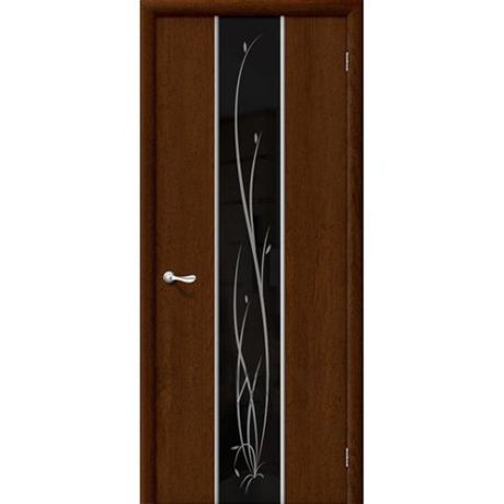 Дверь межкомнатная ламинированная, коллекция 10, 34Х, 2000х700х40 мм., глухая, черное зеркало художественное, ИспанОрех (Л-10)