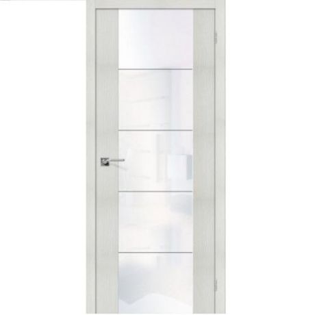 Дверь межкомнатная эко шпон коллекция Vetro, V4, 2000х600х40 мм., остекленная, CT-White Waltz, Bianco Melinga