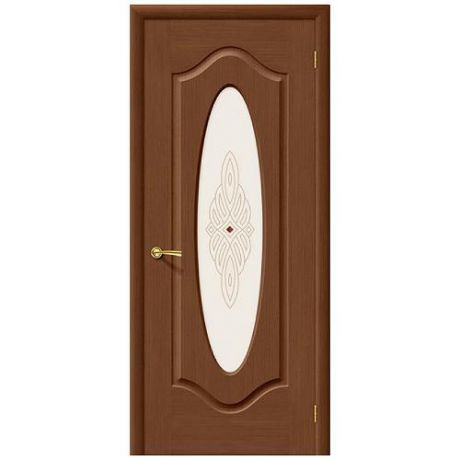 Дверь межкомнатная шпонированная коллекция Комфорт, Аура, 2000х600х40 мм., остекленная Художественное, орех (Ф-12)
