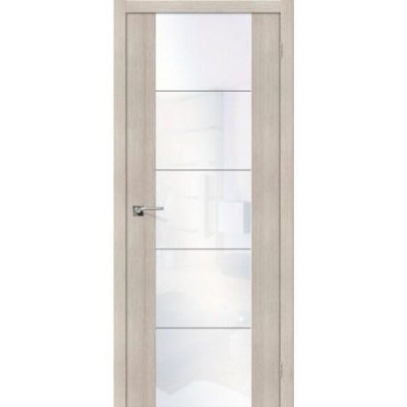 Дверь межкомнатная эко шпон коллекция Vetro, V4, 2000х700х40 мм., остекленная, CT-White Pearl, Cappuccino Melinga