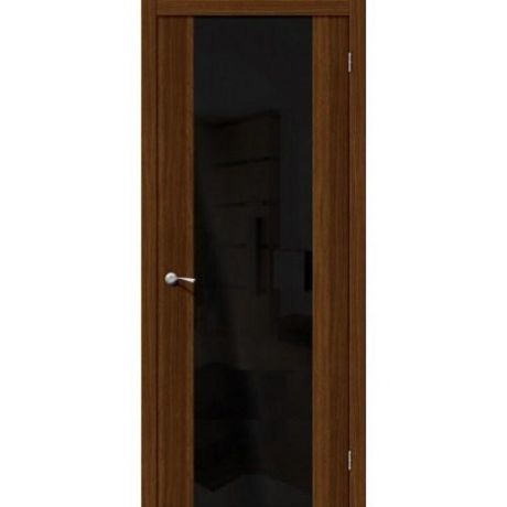 Дверь межкомнатная эко шпон коллекция Vetro, V1, 2000х400х40 мм., остекленная, CT-Black Star, Noce