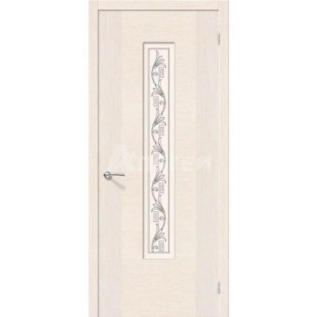 Дверь межкомнатная шпонированная коллекция Стандарт, Рондо, 2000х900х40 мм., остекленная Сатинато Витраж, белый дуб (Ф-22)