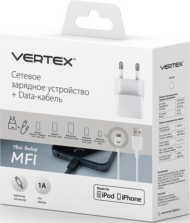Vertex для iPhone5/5S/5C MFI 1А White
