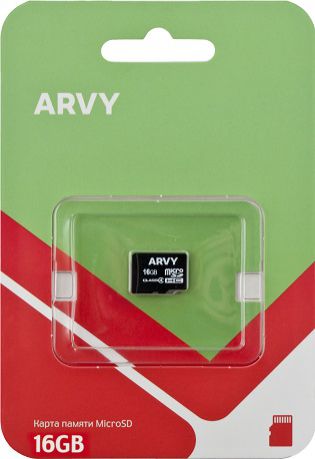 Arvy MicroSDHC 16Gb 4 Сlass без адаптера T Black