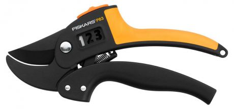 Fiskars P83 (111670) - контактный секатор с храповым механизмом (Black/Orange)