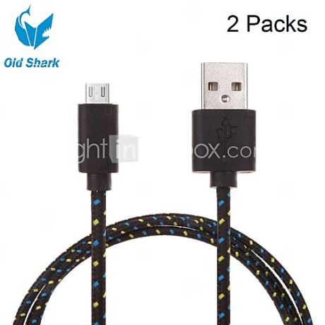 Old Shark™2 упаковки, 2M, 6 футов, Микро-USB плетеный кабель для зарядки и синхронизации данных для Samsung Black