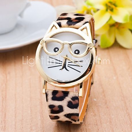 кошка смотреть с очками женщин кварцевые часы Часы Mujer Relogio Женщина для кожаный ремешок часы