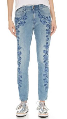 Stella McCartney Узкие джинсы-бойфренды с цветочной вышивкой