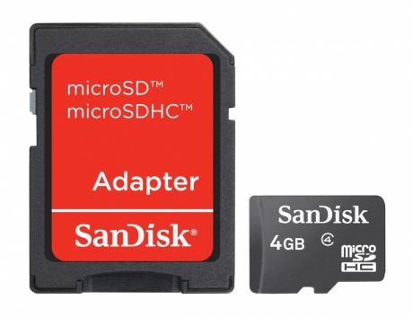 Карта памяти SanDisk MicroSDHC 4Gb (Class 4) + SD adapter
