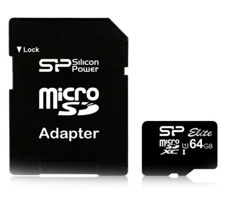 Карта памяти Silicon Power MicroSDHC 64GB Class10 Elite UHS-I R/W 50/15 MB/s с адаптером SD