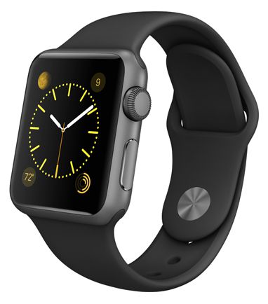 Часы Apple Watch Sport Корпус 38 мм из алюминия цвета «серый космос», чёрный спортивный ремешок
