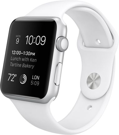 Часы Apple Watch Sport Корпус 42 мм из серебристого алюминия, белый спортивный ремешок
