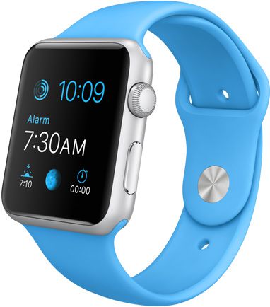 Часы Apple Watch Sport Корпус 42 мм из серебристого алюминия, голубой спортивный ремешок