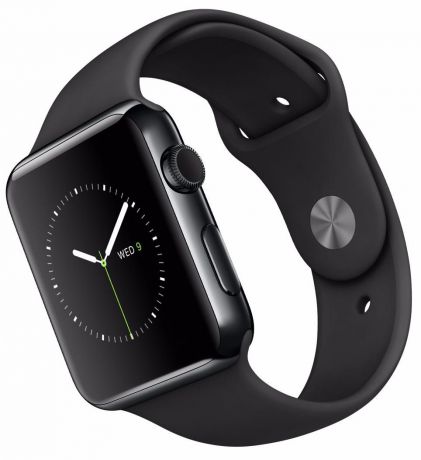 Часы Apple Watch Корпус 42 мм из нержавеющей стали цвета «чёрный космос», чёрный спортивный ремешок