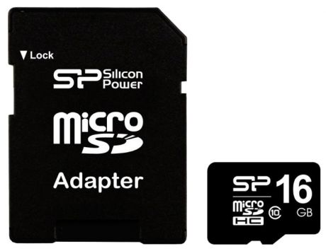Карта памяти Silicon Power MicroSDHC 16Gb (Class 10) + SD adapter