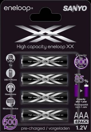 Аккумулятор SANYO Eneloop XX HR-4UWXB-4BP, 900 mAh, 4 шт, блистер, AAA