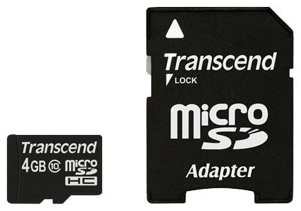 Карта памяти Transcend microSDHC 4Gb class10 + adapter