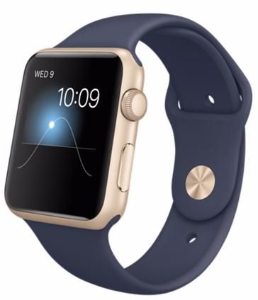 Часы Apple Watch Sport Корпус 42 мм из золотистого алюминия, тёмно-синий спортивный ремешок