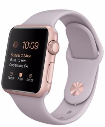 Часы Apple Watch Sport Корпус 38 мм из алюминия цвета «розовое золото», сиреневый спортивный ремешок