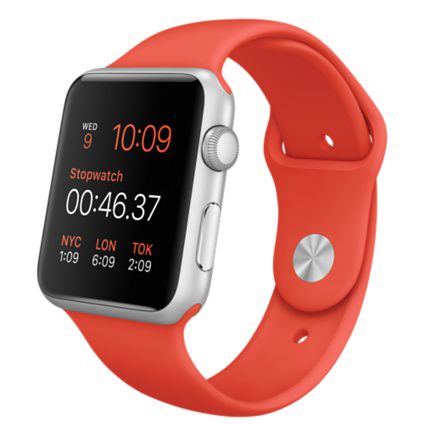 Часы Apple Watch Sport Корпус 42 мм из серебристого алюминия, оранжевый спортивный ремешок