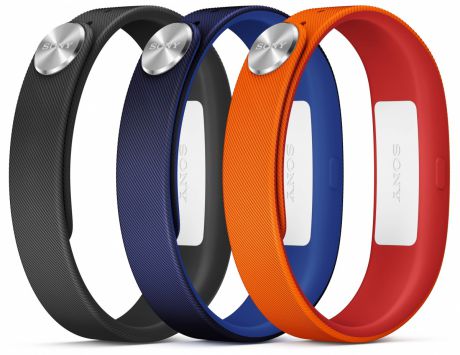 Комплект из 3-х силиконовых браслетов SONY SWR110 для SmartBand (SWR10), черный, синий, оранжевый. (размер M-L