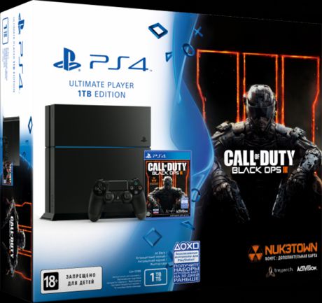 Игровая приставка Sony PlayStation 4 1TB (Матовая черная) + игра Call of Duty:Black OPS 3