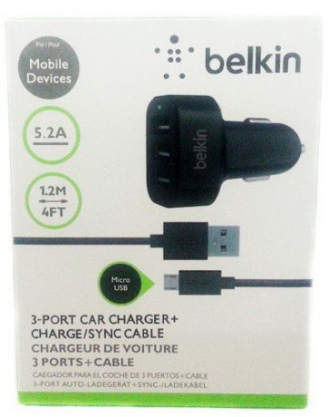 Автомобильная зарядка Belkin 3-Port Car Charger+Charge Sync Cable