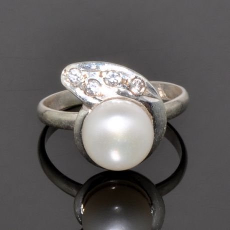 Кольцо серебро с жемчугом "Каравелла"
