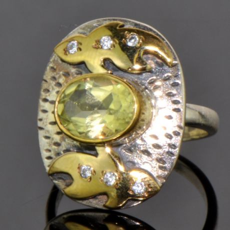 Кольцо серебро с позолотой и цитрином 