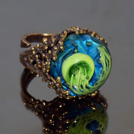 Кольцо из муранского стекла ручной работы "Медуза Зе"