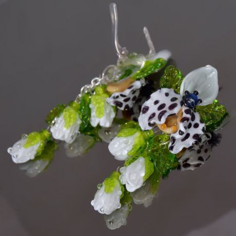 Серьги из муранского стекла ручной работы "Дикие Орхидеи"