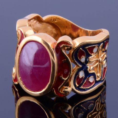 Кольцо серебро с позолотой и рубином "Индира"