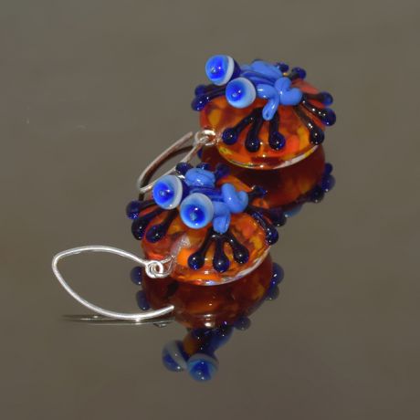 Серьги из муранского стекла ручной работы "Синие Лягушки"