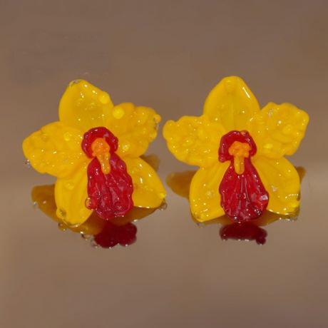 Серьги из муранского стекла ручной работы "Желтые Орхидеи"
