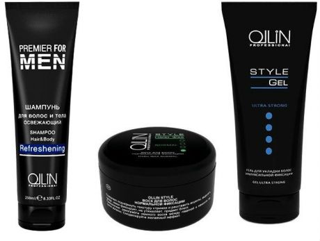 Ollin Professional Набор для мужчин: Шампунь для волос и тела освежающий + Воск для волос  + Гель для укладки волос