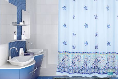 VERRAN Занавеска (штора) для ванной комнаты тканевая 180х180 см Orodo blue VERRAN